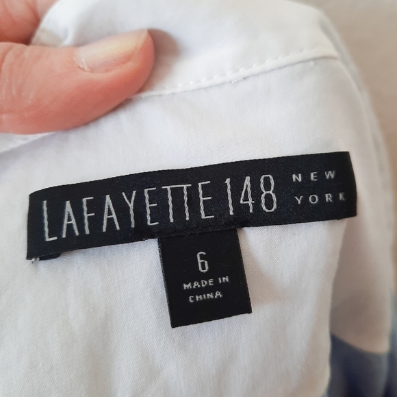 Lafayette 148 New York Indigo Rolled Tab Sleeve Button Down 6 - Picture 4 of 6